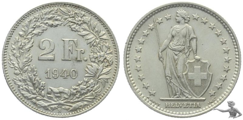 2 Franken 1940 B in vorzüglicher Qualität !!!